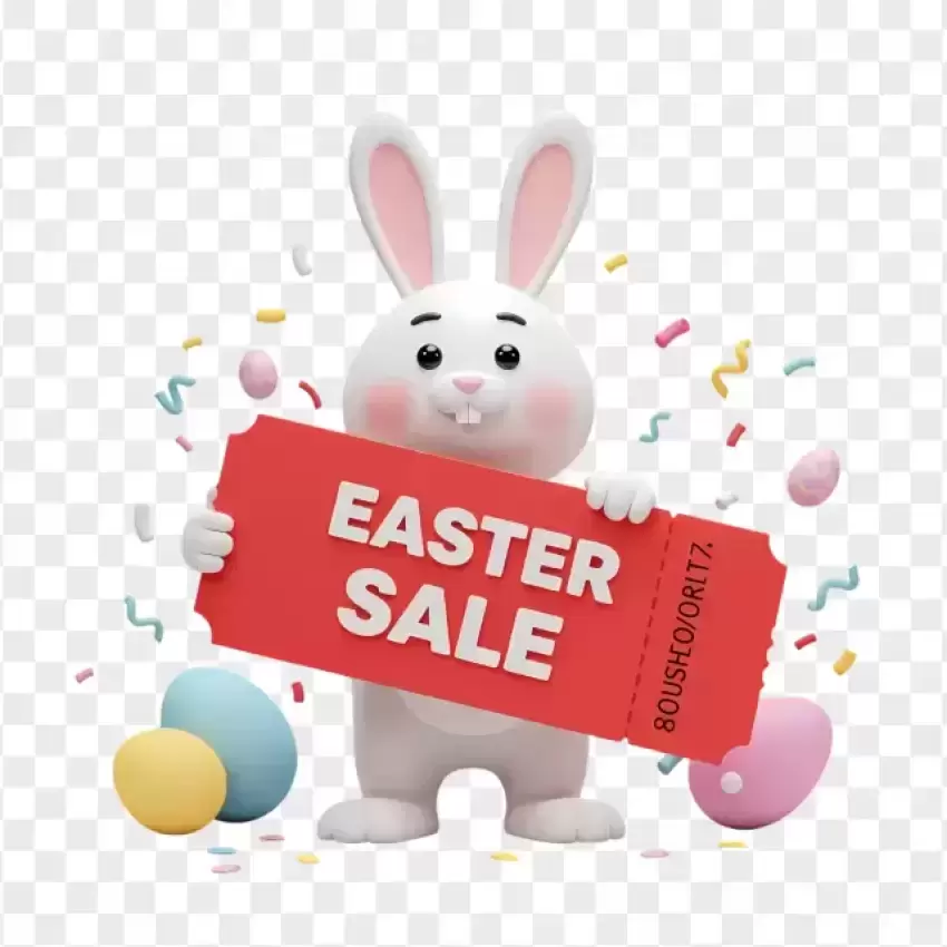 Easter Sale Bunny Holding Discount Ticket PNG