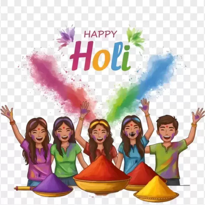 Happy Holi Festival Celebration with Dancing People PNG