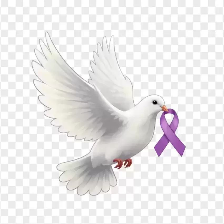 White Dove with Purple Ribbon Cancer Awareness PNG