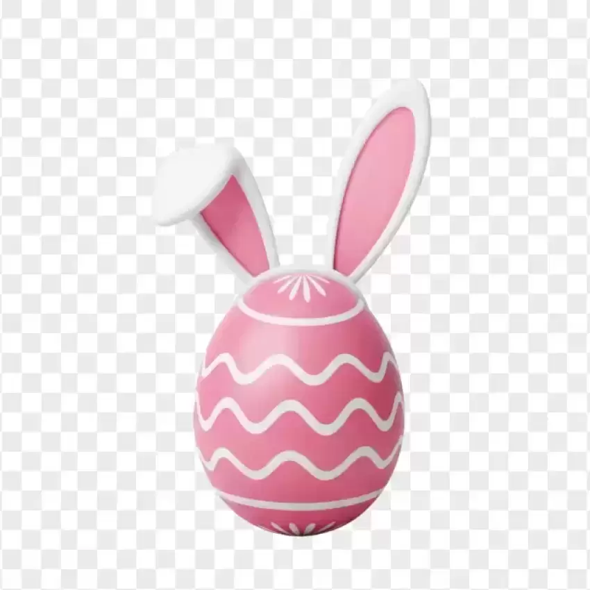 Vector Pink Easter Egg with Bunny Ears and Zigzag Design PNG