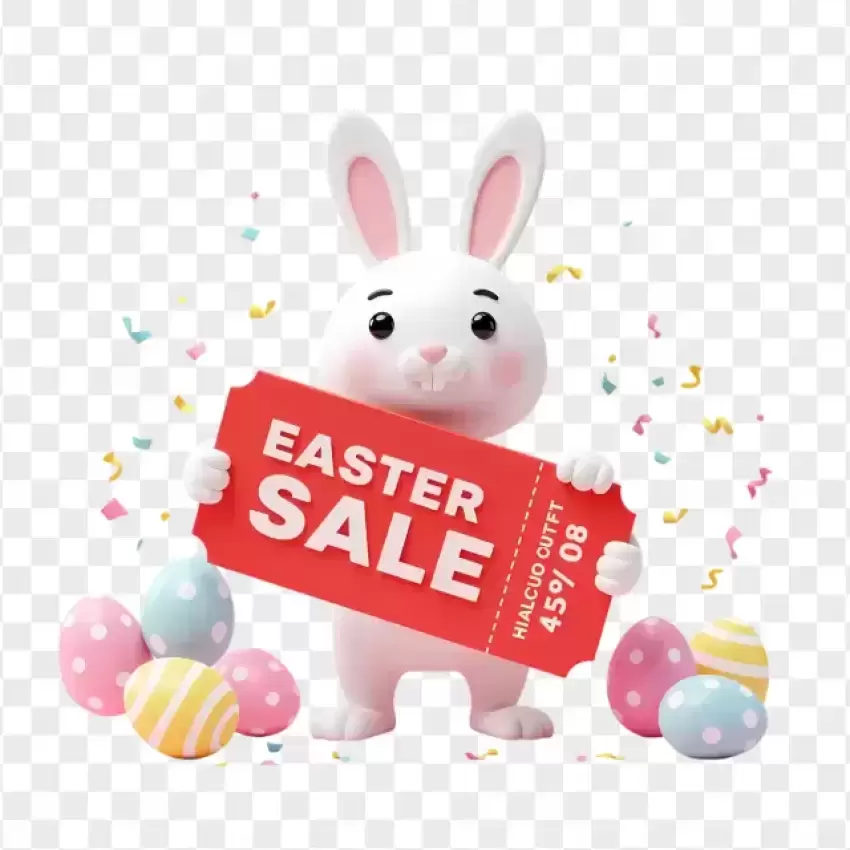 Easter Sale Bunny Holding Red Tag Illustration