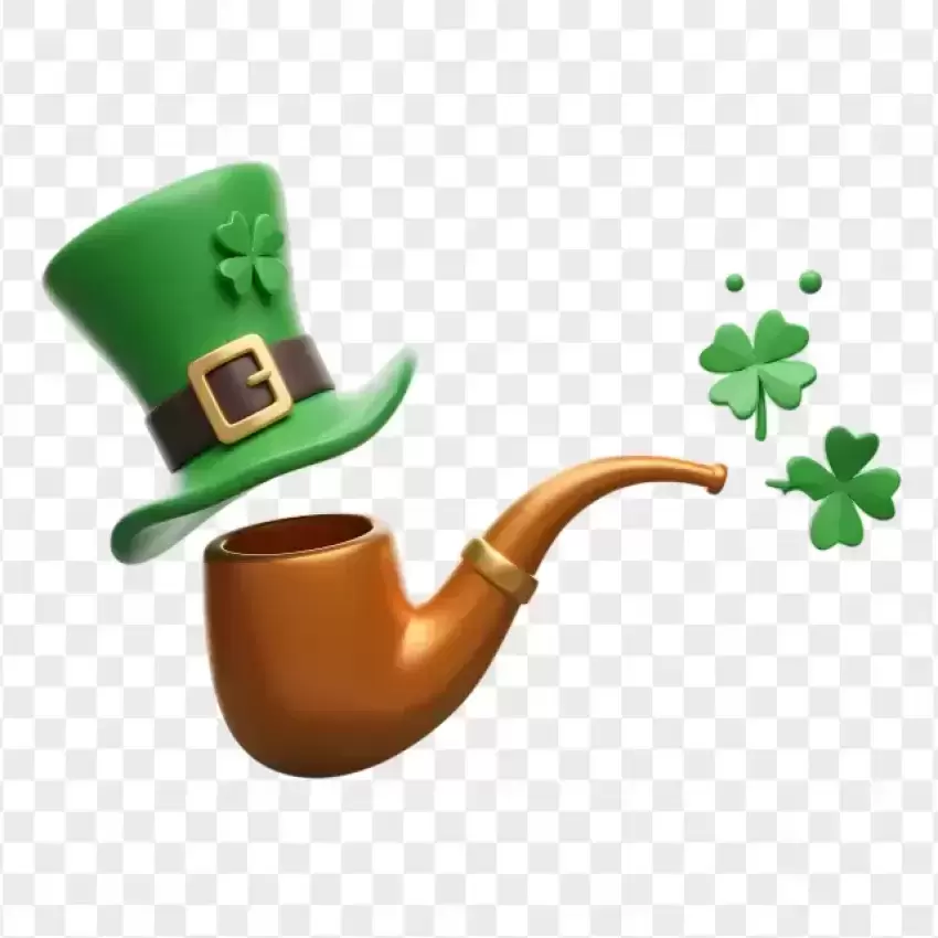 Classic Wooden Pipe with Leprechaun Hat PNG