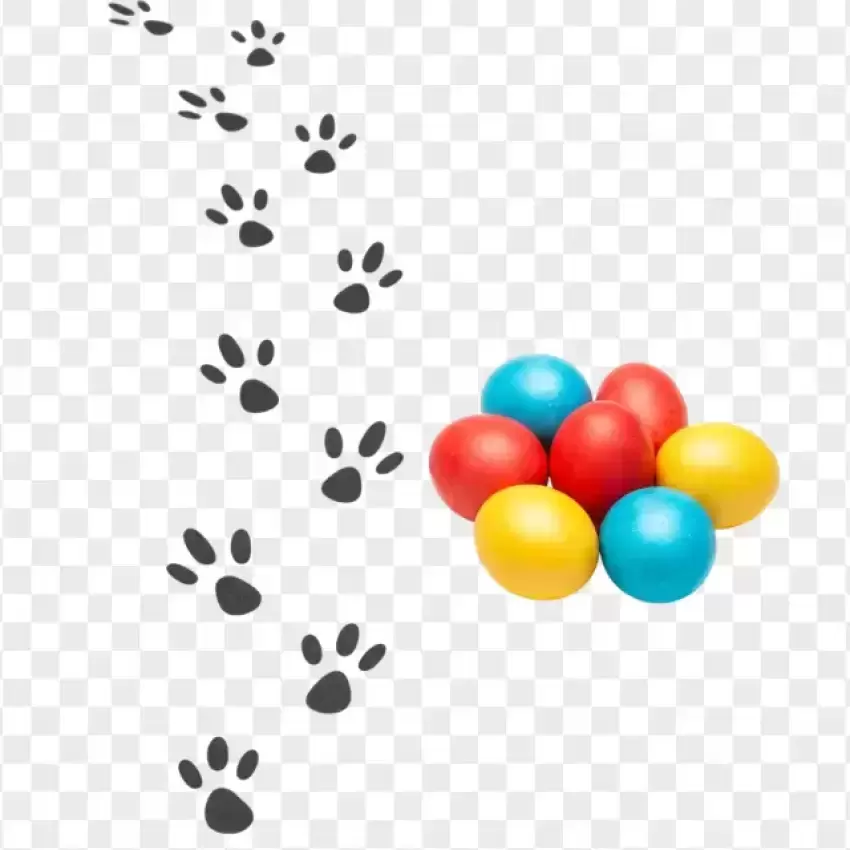 Illustration Easter Bunny Paw Prints and Scattered Eggs PNG