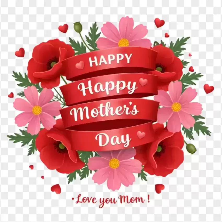 Floral Happy Mother's Day with Red Roses PNG