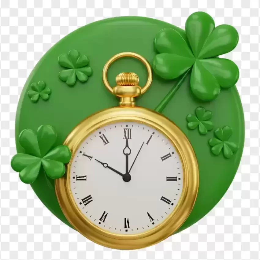 Gold Pocket Watch with Clover Frame PNG