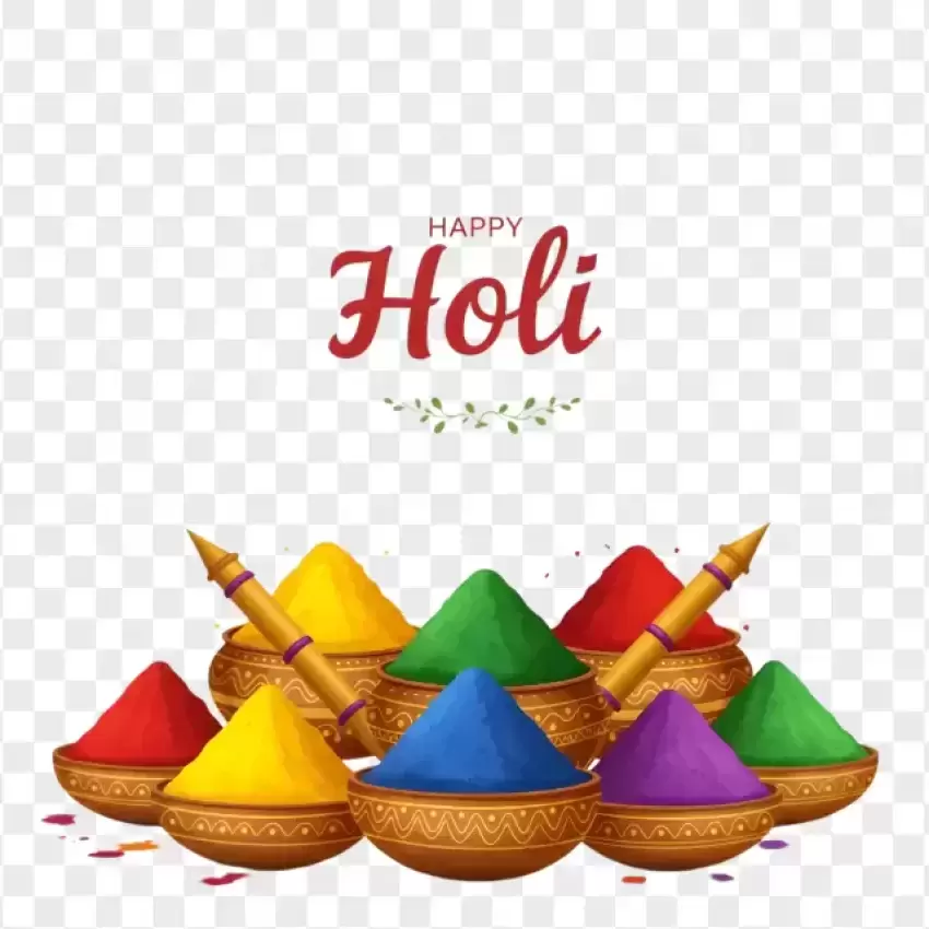 Happy Holi Festival with Color Powder Stacks PNG