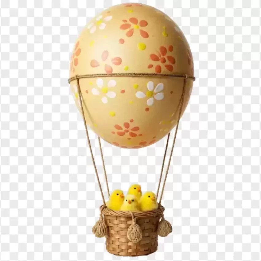 Vector Easter Hot Air Balloon with Cute Chicks PNG