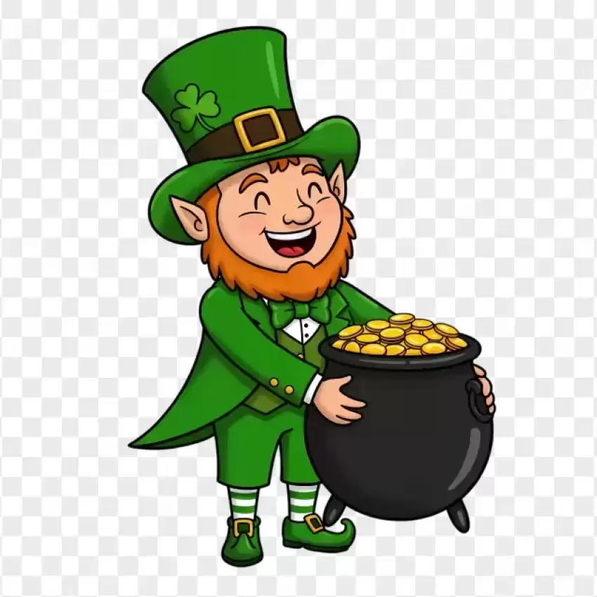 Happy Leprechaun Carrying a Pot of Gold PNG