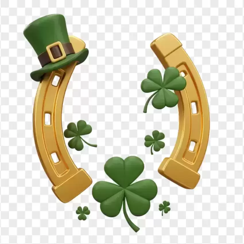 Horseshoe with Four-Leaf Clovers PNG