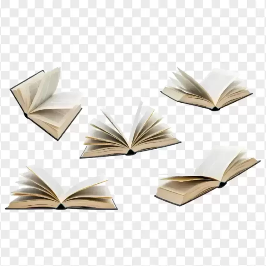 Set of Open Books Floating in Air PNG