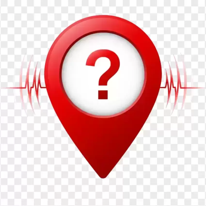 Red Location Marker with Question Mark PNG