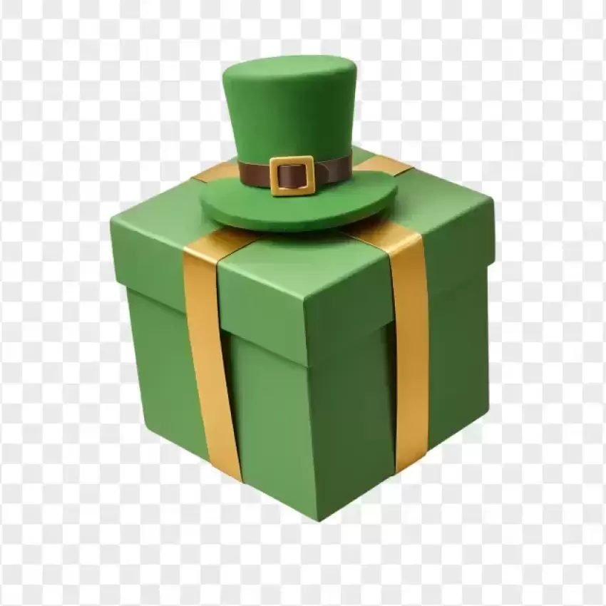 Green Gift Box with Gold Ribbon PNG