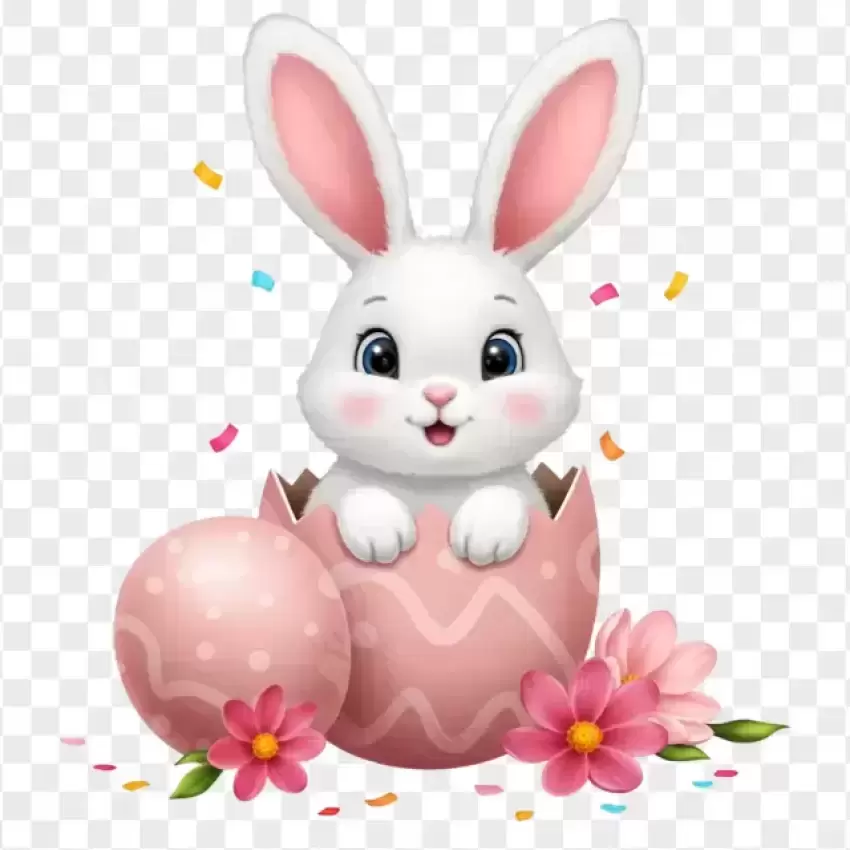 Illustration Cute White Bunny on Pink Easter Egg PNG