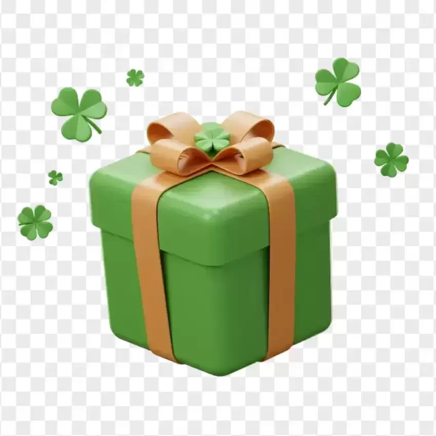 St. Patrick’s Day Gift Box with Green Ribbon PNG