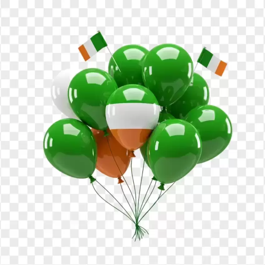 Floating Green and Orange Balloons PNG