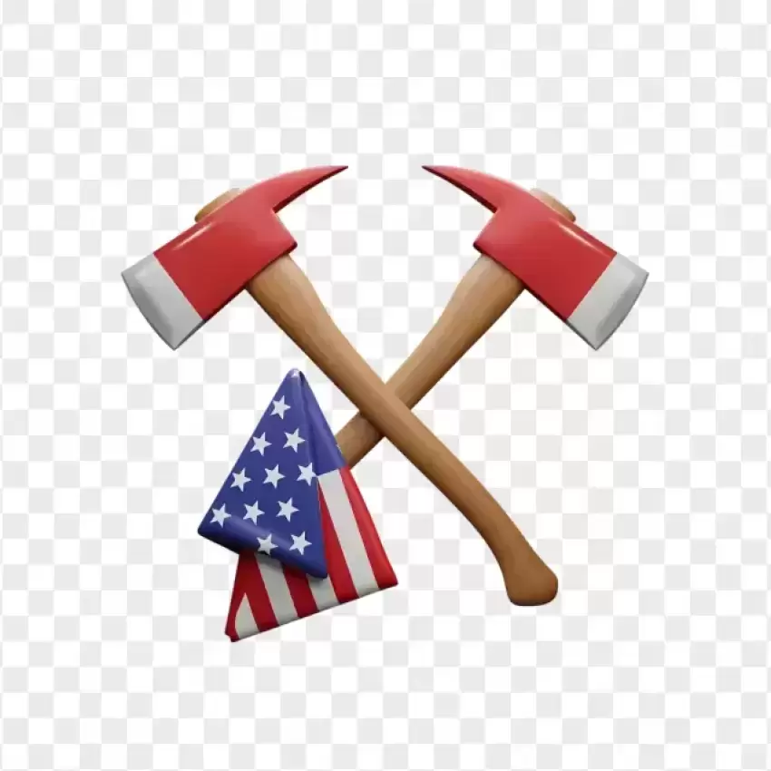 Firefighter Axes with American Flag Design PNG