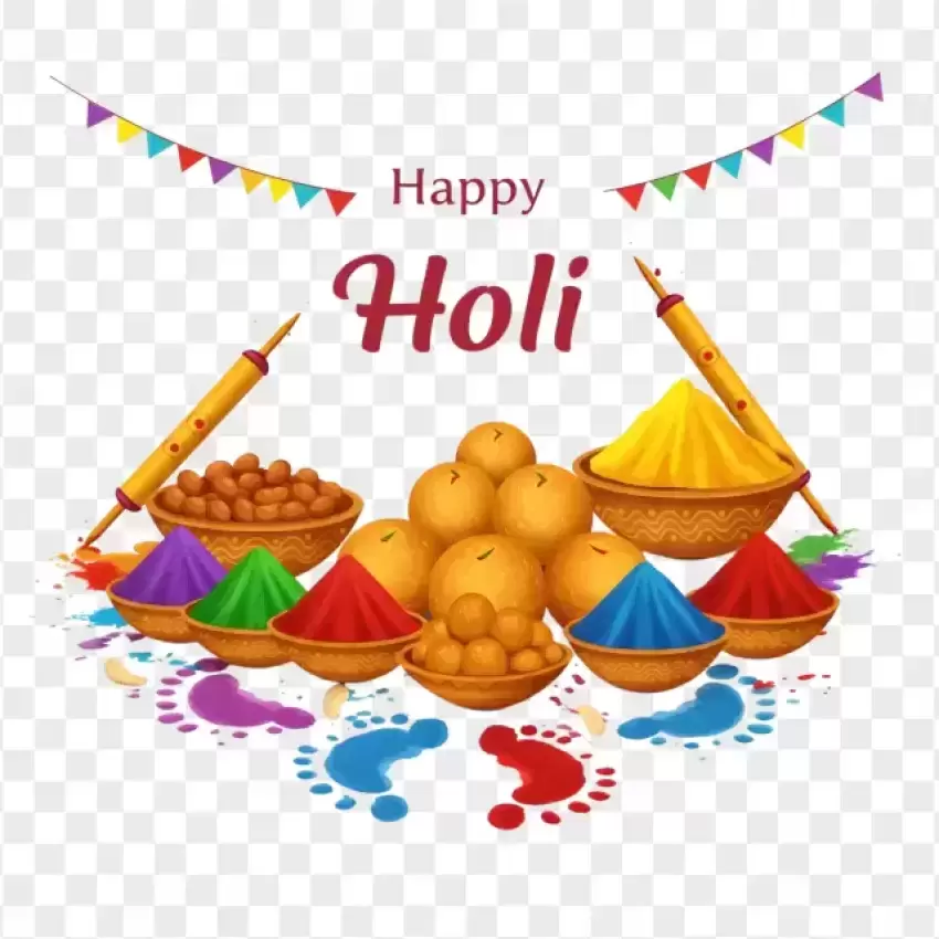 Happy Holi Festival Sweets and Color Powders PNG