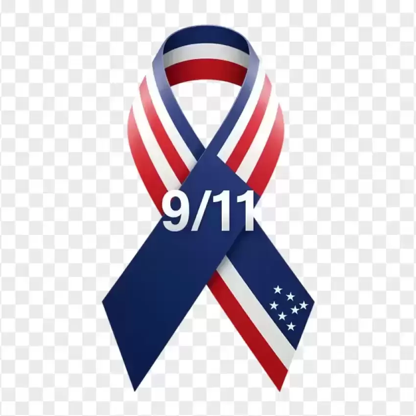 9/11 Memorial Ribbon with Stars and Stripes PNG