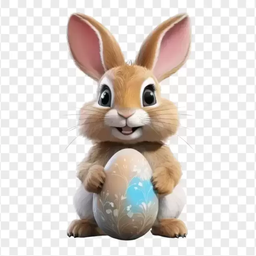 Clipart Smiling Bunny Holding a Blue Easter Egg PNG