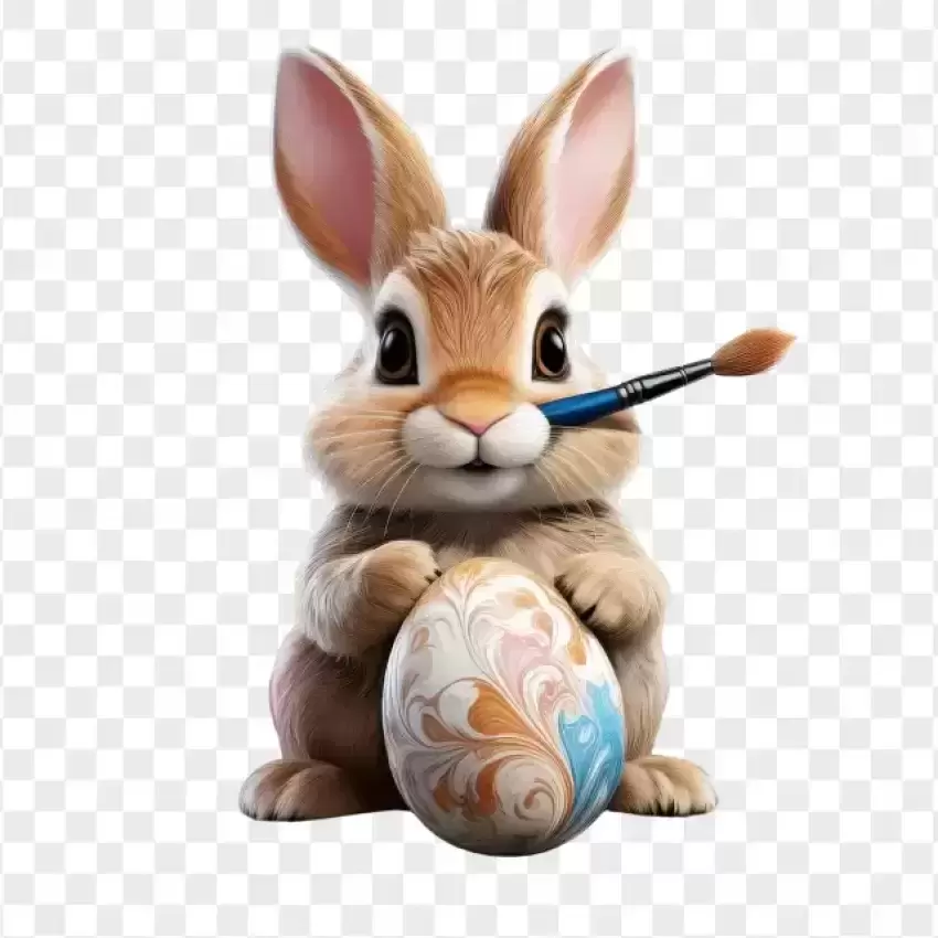 HD Easter Bunny Painting a Decorative Egg Transparent PNG