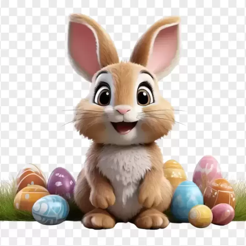 Vector Happy Easter Bunny with Colorful Eggs Transparent PNG