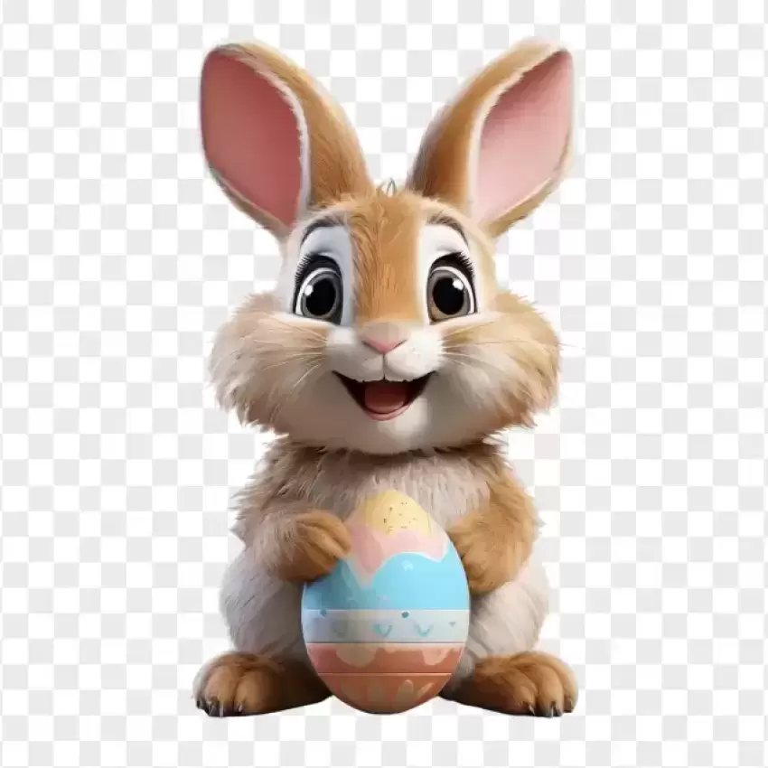 HD Cute Easter Bunny Holding Painted Egg PNG