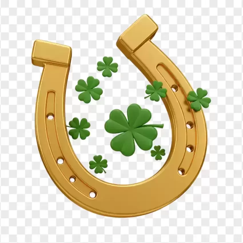 Golden Horseshoe Decorated with Clovers PNG