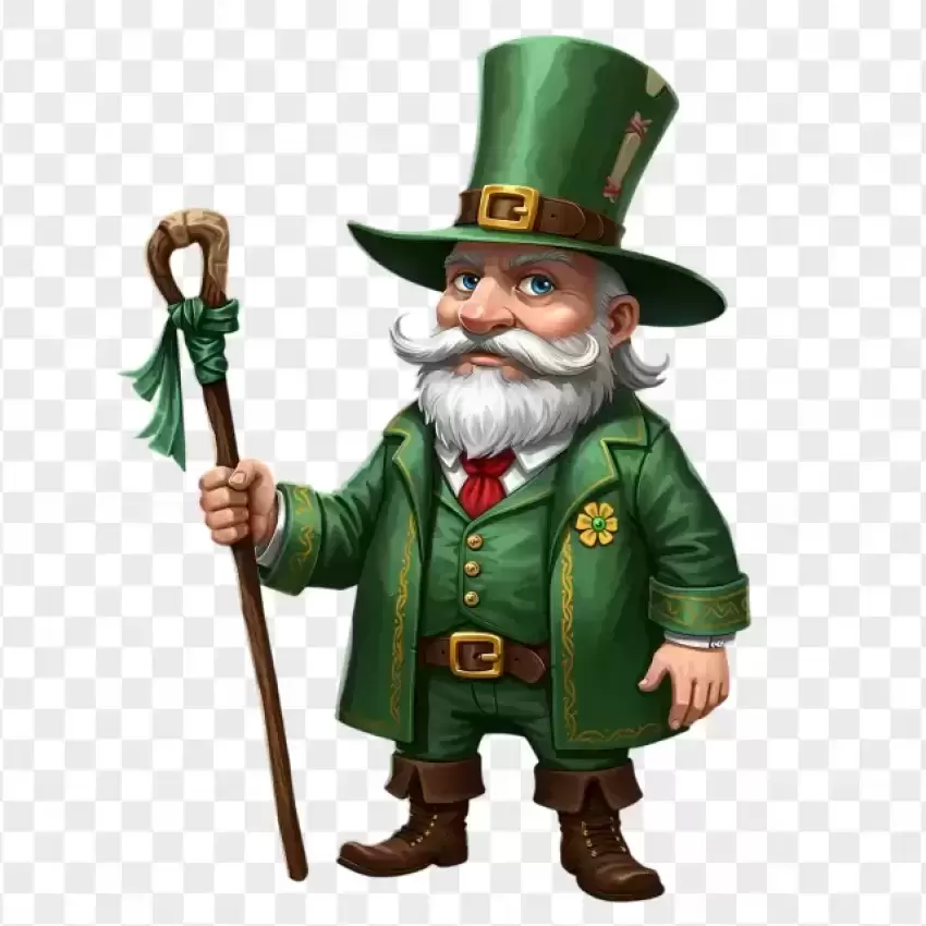 Old Wise Leprechaun with Staff PNG