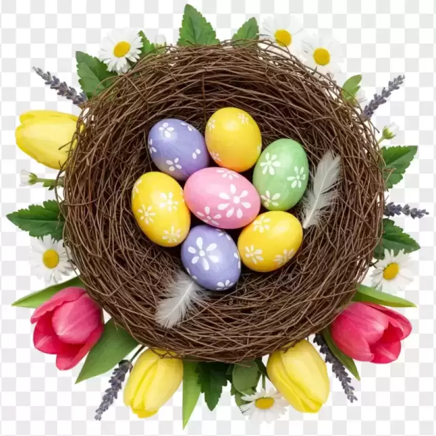 HD Easter Egg Nest with Colorful Flowers