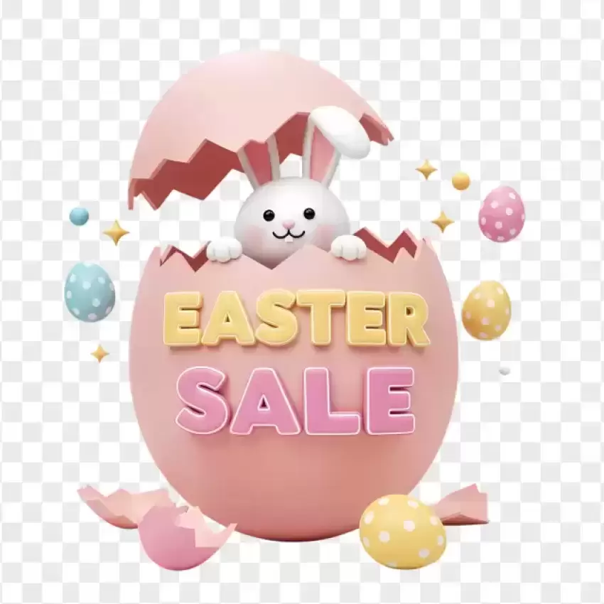 Easter Sale Bunny Hatching from Egg PNG