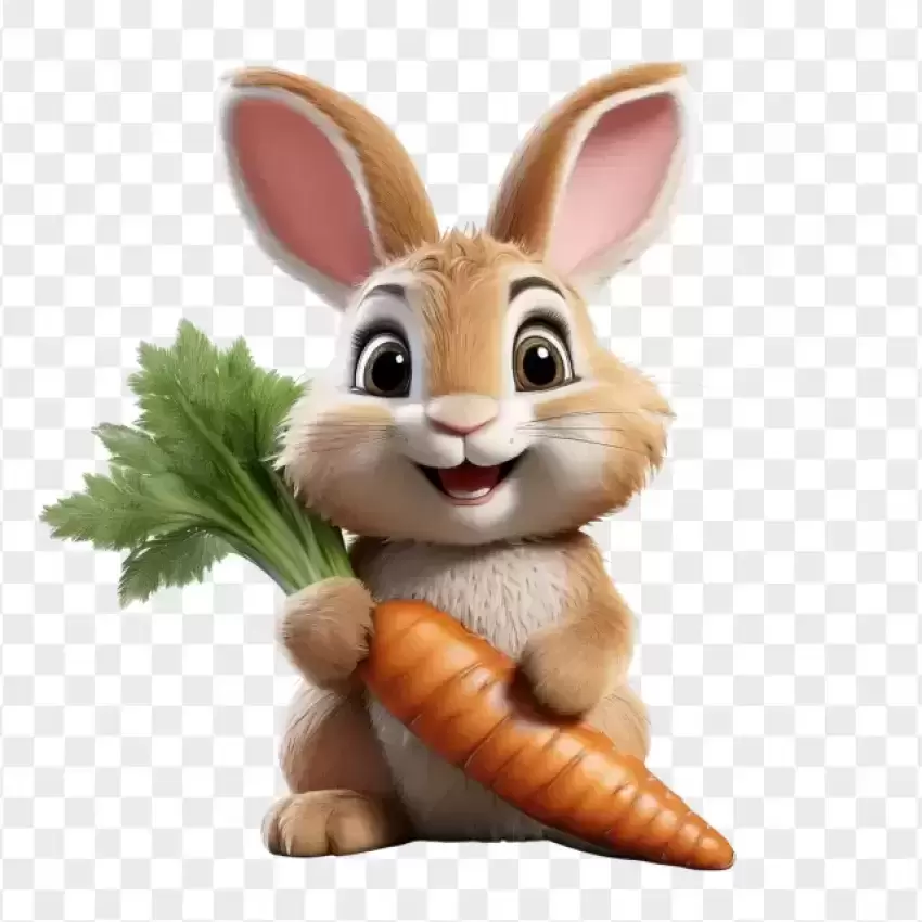 HD 3D Easter Bunny Holding Fresh Carrot