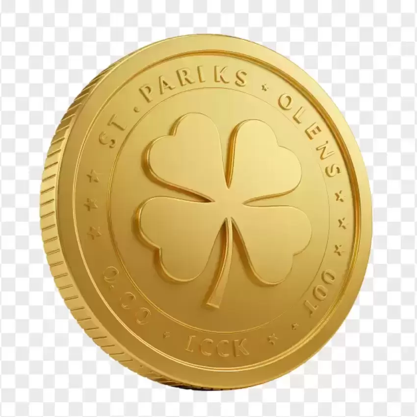 Golden Coin with Shamrock Design PNG