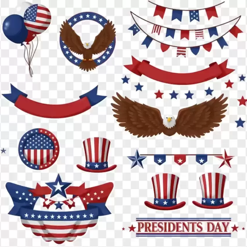 Presidents Day USA Celebration Decoration Set PNG