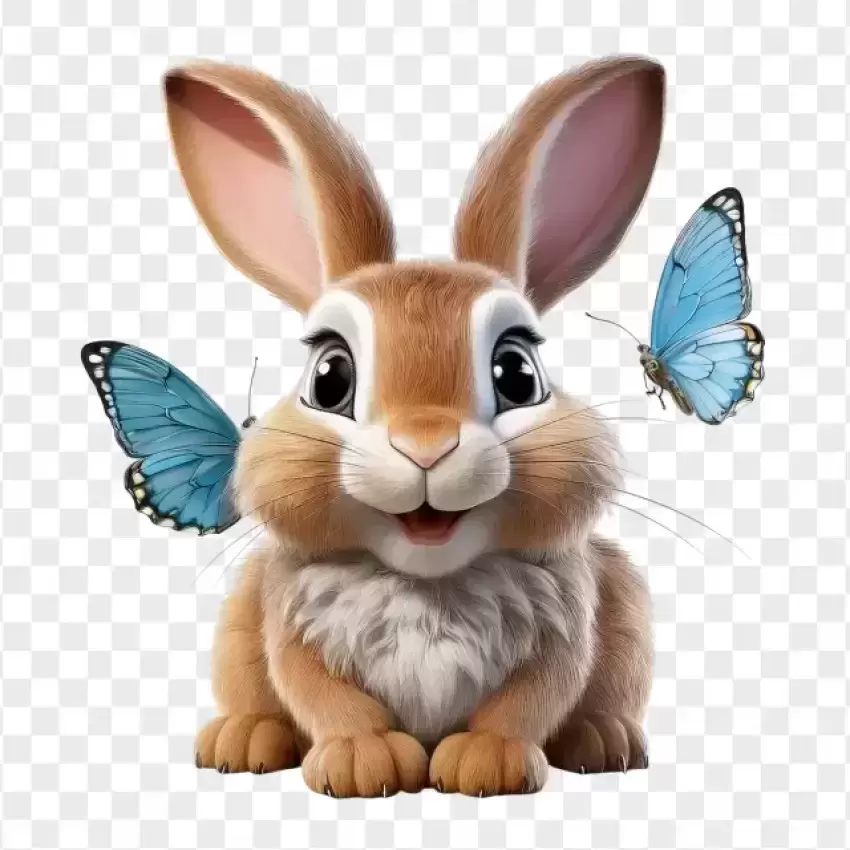 3D Bunny with Blue Butterflies