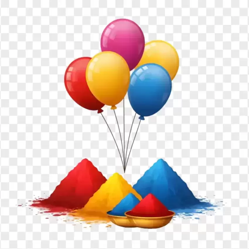 Holi Color Powders with Balloons PNG