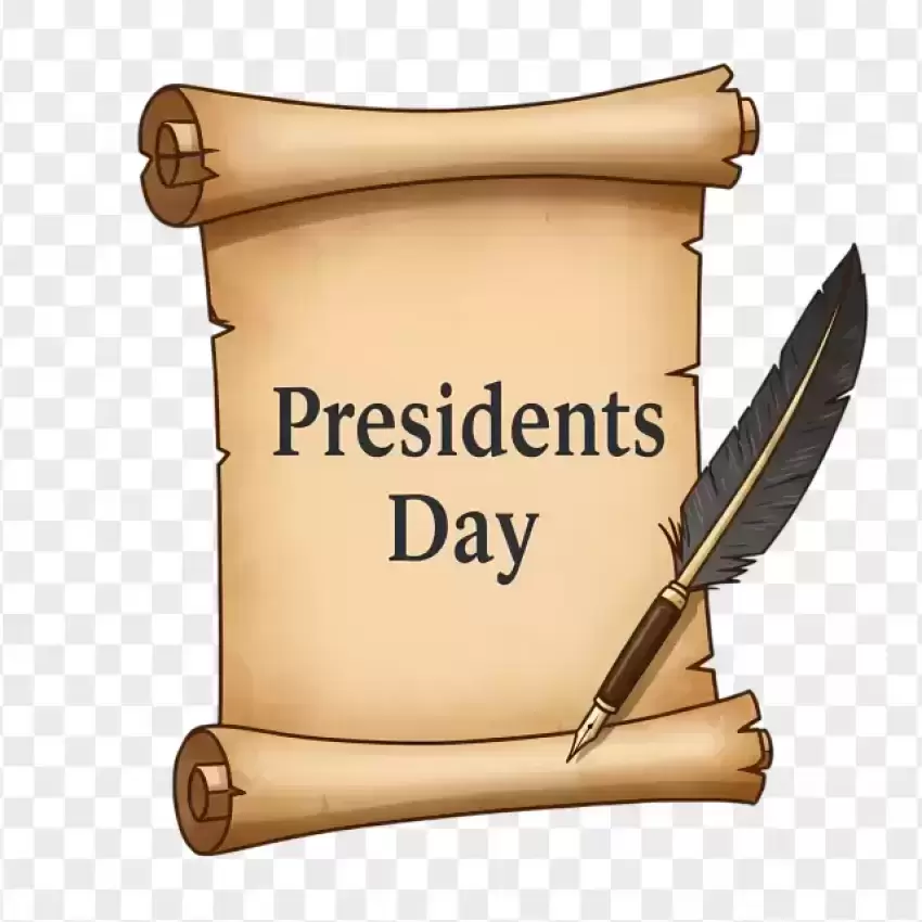 Presidents Day Vintage Scroll and Feather PNG