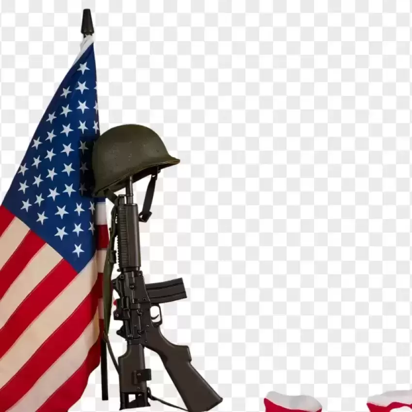 Fallen Soldier Tribute with Rifle and Helmet PNG