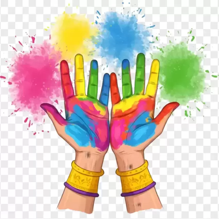 Hands Covered in Holi Colors Celebration PNG