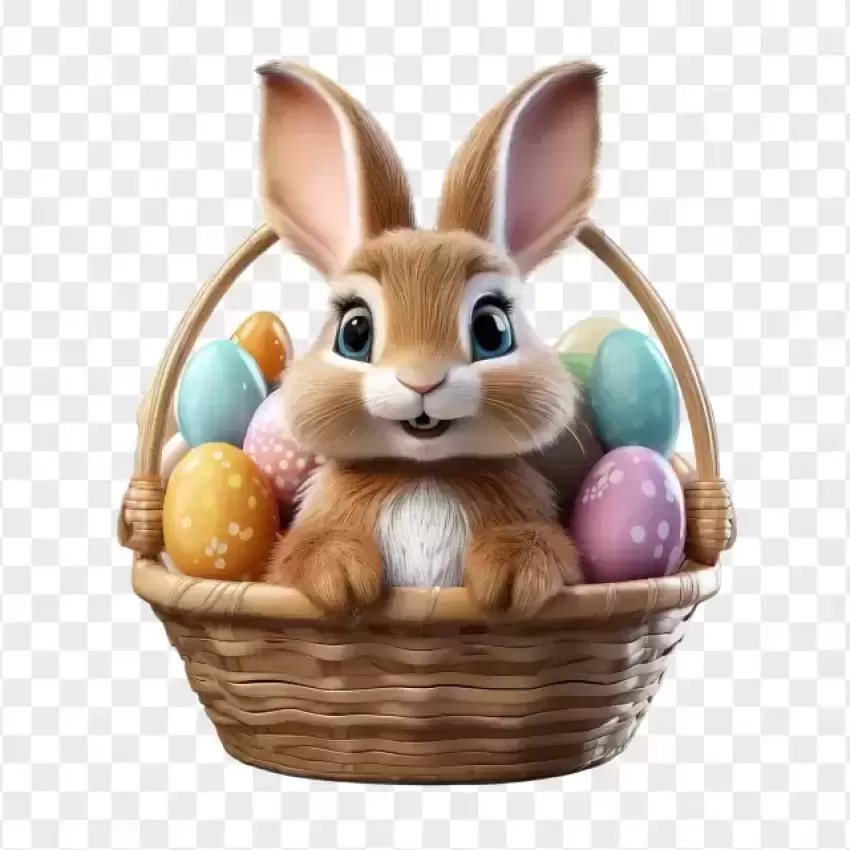 HD Cute Bunny Inside Easter Egg Shell PNG