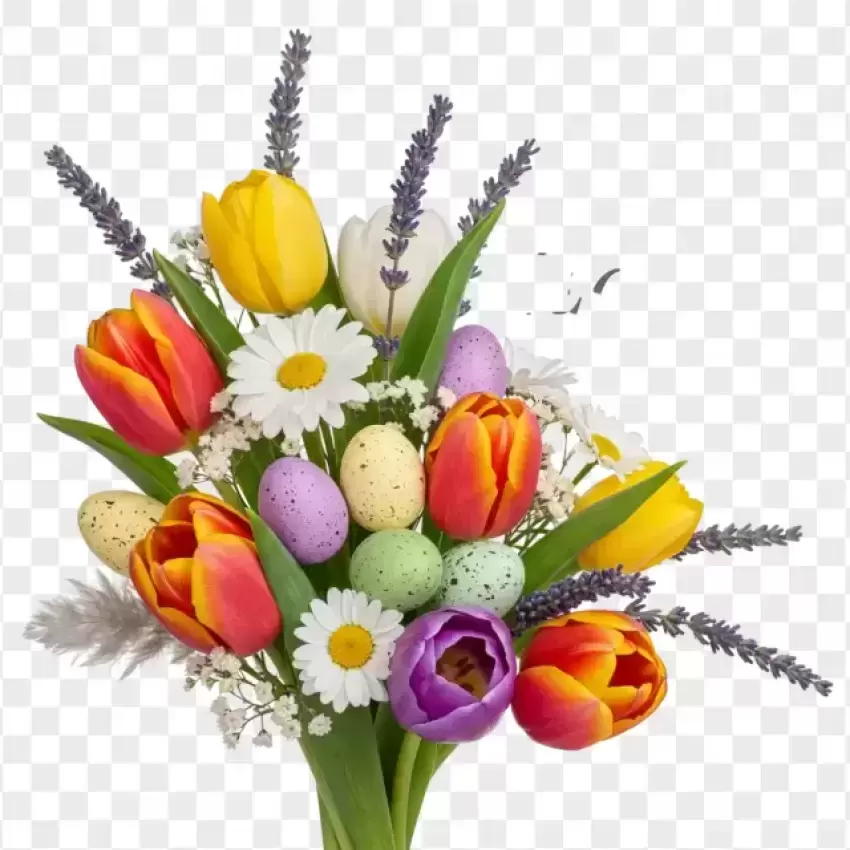 HD Spring Tulips and Easter Eggs PNG