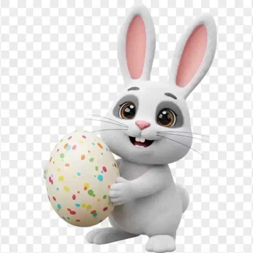 HD White Bunny Holding Large Easter Egg PNG