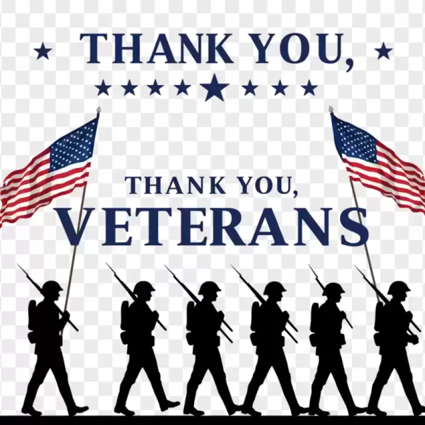 Thank You Veterans Silhouette with USA Flags PNG