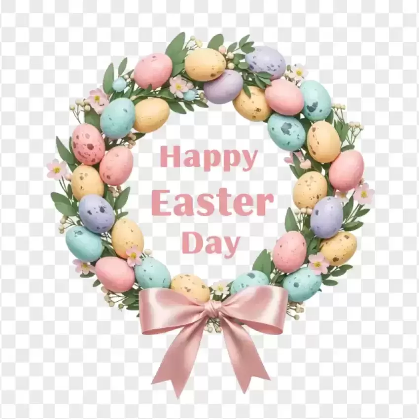 HD Pastel Easter Wreath with Bow PNG