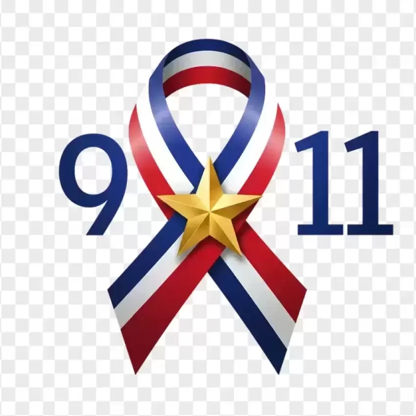 9/11 Memorial Ribbon with Blue and Red Colors PNG