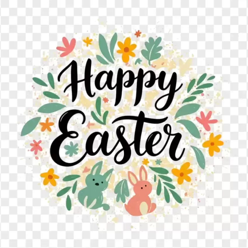 HD Colorful Floral Happy Easter PNG