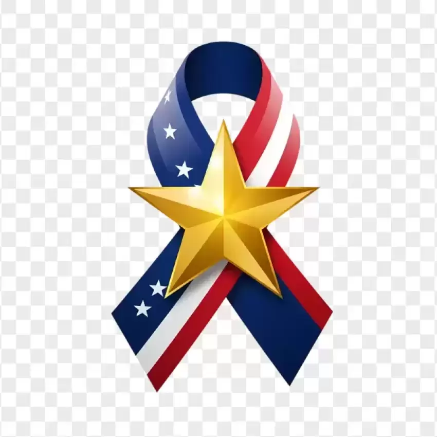 9/11 Remembrance Ribbon with Gold Star PNG