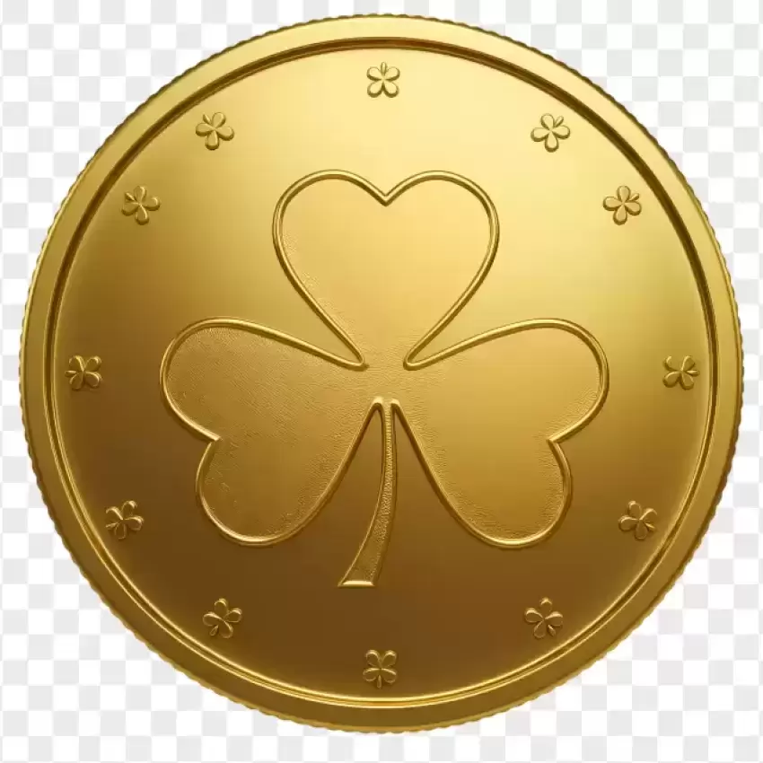 Golden Coin with Clover Engraving PNG