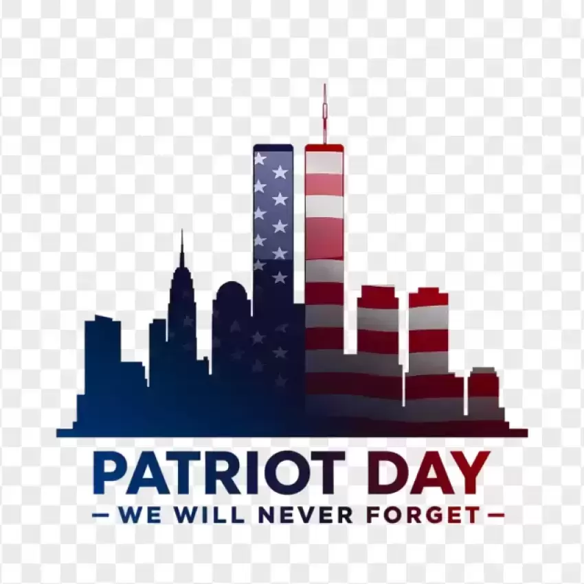 Patriot Day Skyline with We Will Never Forget Text PNG