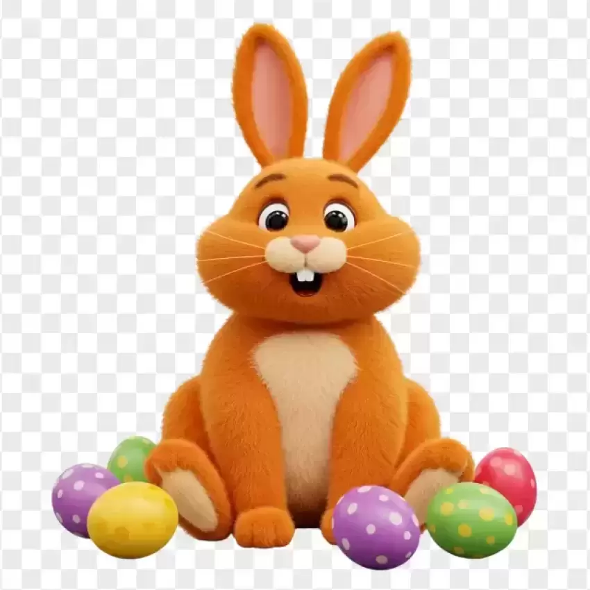 HD Easter Bunny with Colorful Eggs PNG