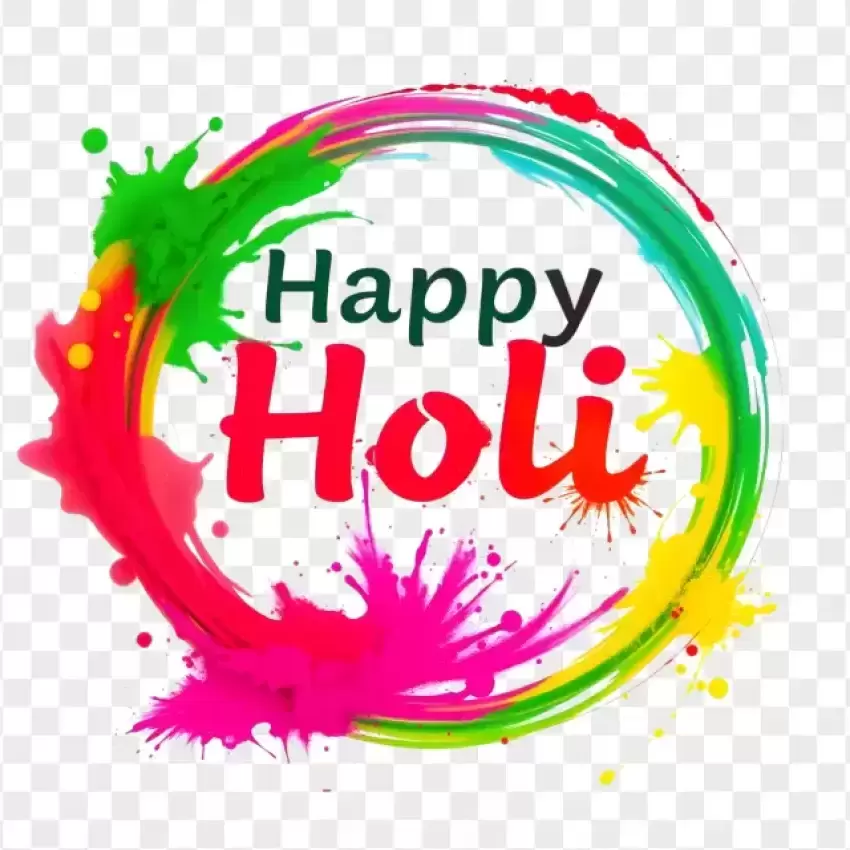 Happy Holi Color Splash Circular Frame PNG